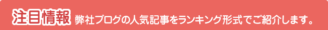 注目情報　弊社ブログ人気記事をランキング形式でご紹介します。